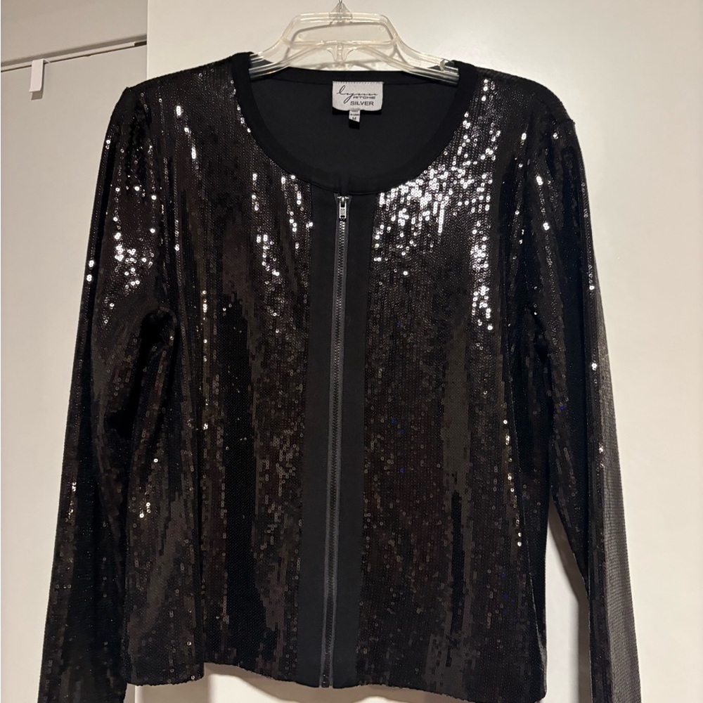 St. John's Bay Black Sequin Zip-Up Blazer